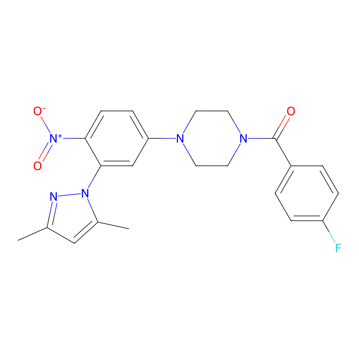 [4-[3-(3,5-Dimethylpyrazol-1-yl)-4-nitrophenyl]piperazin-1-yl]-(4-fluorophenyl)methanone molecular structure, CAS 430450-49-0