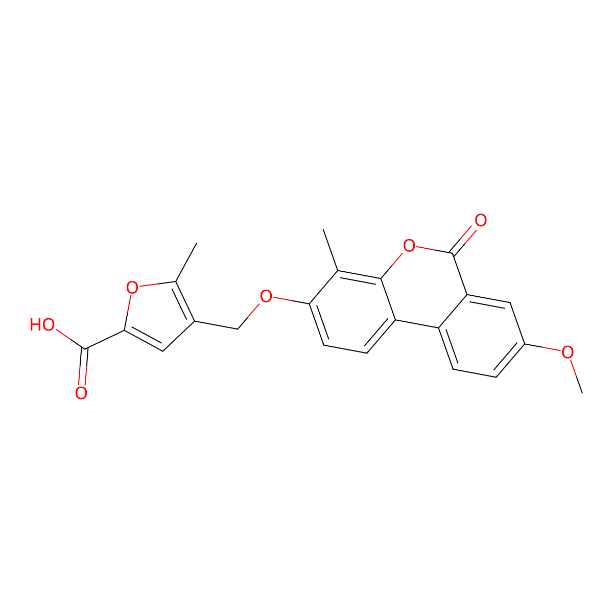 4-[(8-Methoxy-4-methyl-6-oxobenzo[c]chromen-3-yl)oxymethyl]-5-methylfuran-2-carboxylic acid molecular structure, CAS 430450-68-3