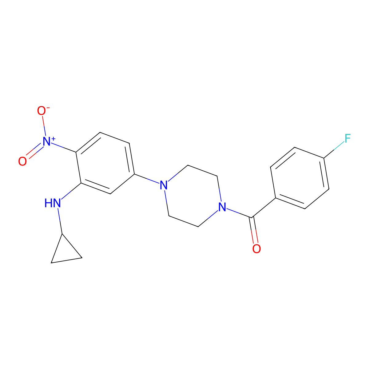 [4-[3-(Cyclopropylamino)-4-nitrophenyl]piperazin-1-yl]-(4-fluorophenyl)methanone molecular structure, CAS 430450-80-9