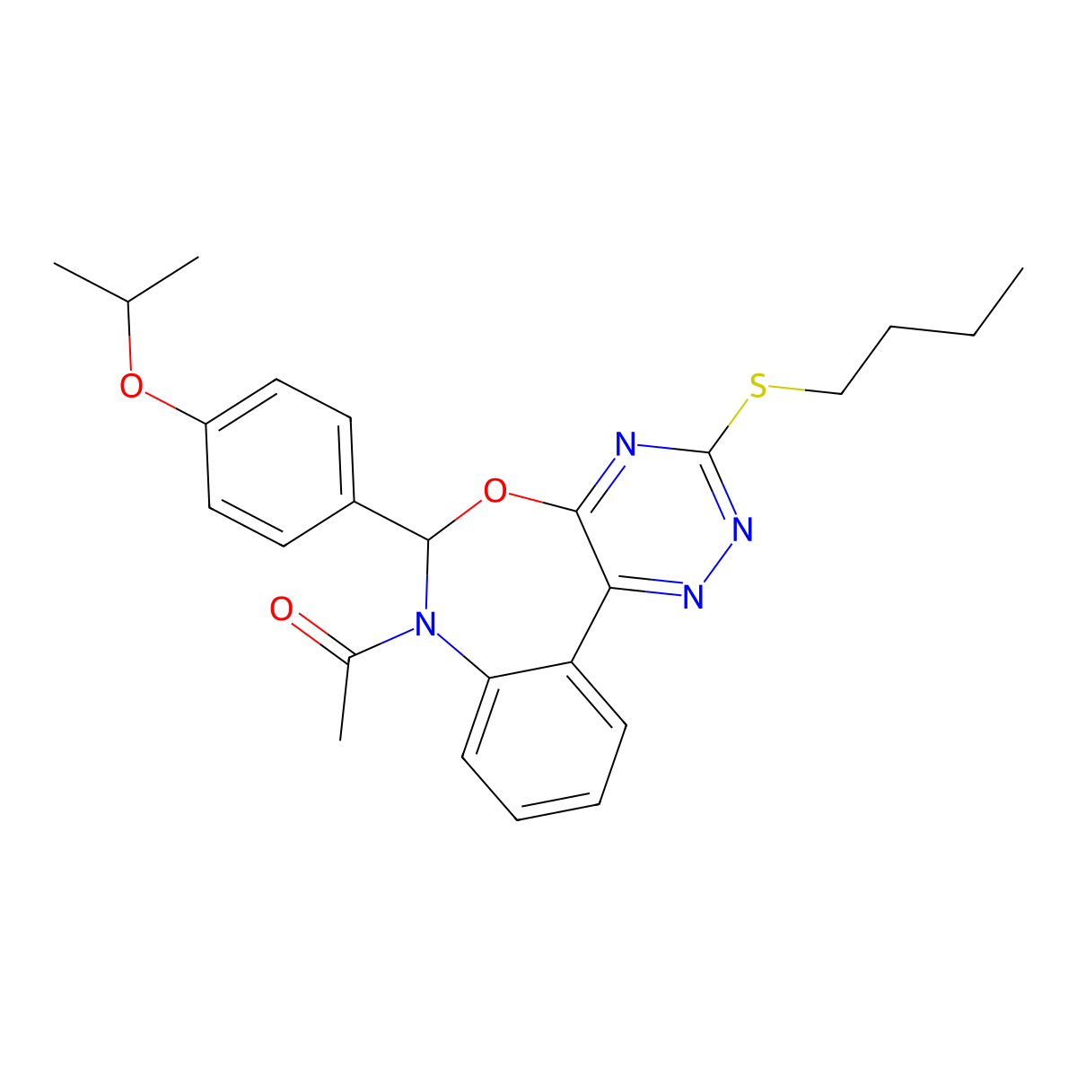 1-[3-butylsulfanyl-6-(4-propan-2-yloxyphenyl)-6H-[1,2,4]triazino[5,6-d][3,1]benzoxazepin-7-yl]ethanone molecular structure, CAS 430450-87-6