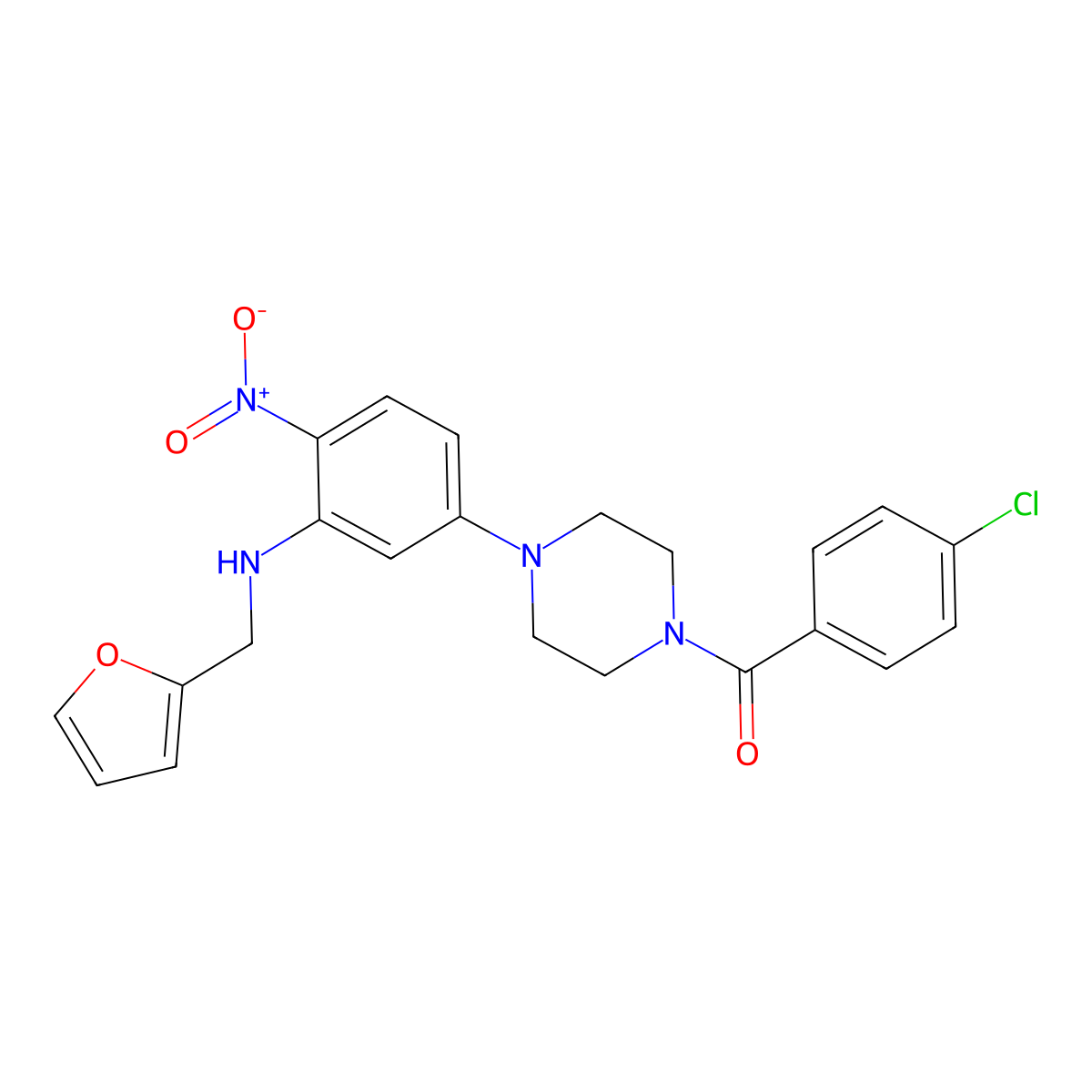 (4-Chlorophenyl)-[4-[3-(furan-2-ylmethylamino)-4-nitrophenyl]piperazin-1-yl]methanone molecular structure, CAS 430450-89-8