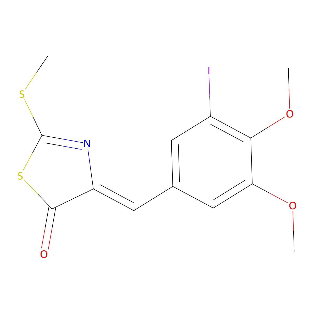 (4Z)-4-(3-Iodo-4,5-dimethoxybenzylidene)-2-(methylthio)-1,3-thiazol-5(4H)-one molecular structure, CAS 430450-90-1