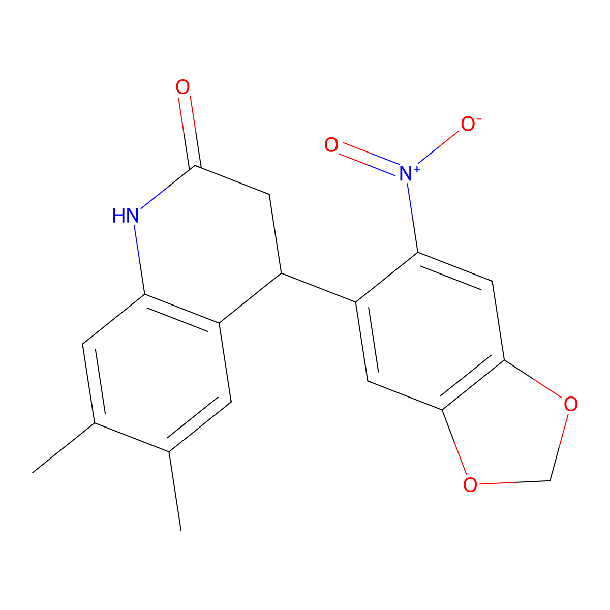 3,4-Dihydro-6,7-dimethyl-4-(6-nitro-1,3-benzodioxol-5-yl)-2(1H)-quinolinone molecular structure, CAS 430450-91-2