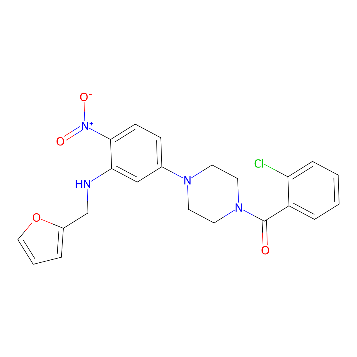 (2-Chlorophenyl)-[4-[3-(furan-2-ylmethylamino)-4-nitrophenyl]piperazin-1-yl]methanone molecular structure, CAS 430450-92-3