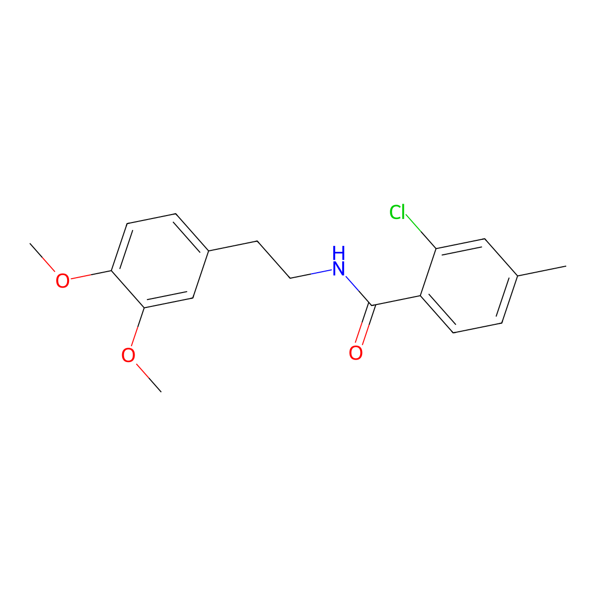 2-chloro-N-[2-(3,4-dimethoxyphenyl)ethyl]-4-methylbenzamide molecular structure, CAS 430451-47-1