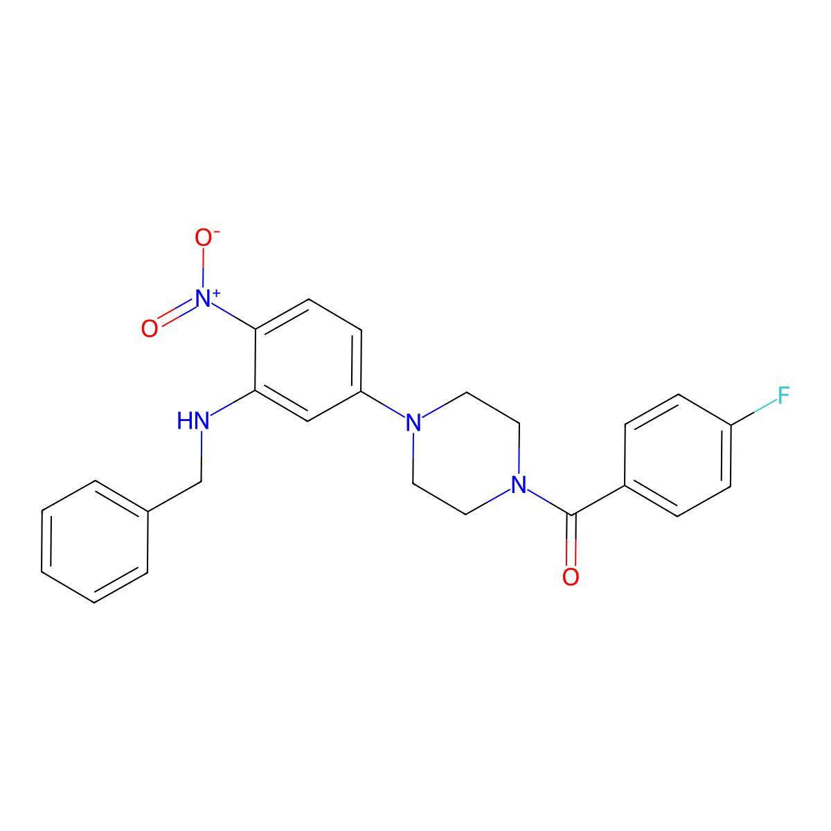 [4-[3-(Benzylamino)-4-nitrophenyl]piperazin-1-yl]-(4-fluorophenyl)methanone molecular structure, CAS 430451-54-0