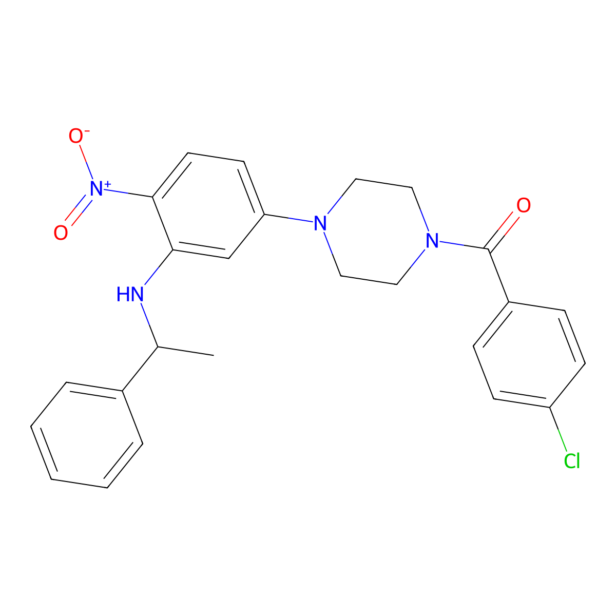(4-Chlorophenyl)-[4-[4-nitro-3-(1-phenylethylamino)phenyl]piperazin-1-yl]methanone molecular structure, CAS 430451-86-8