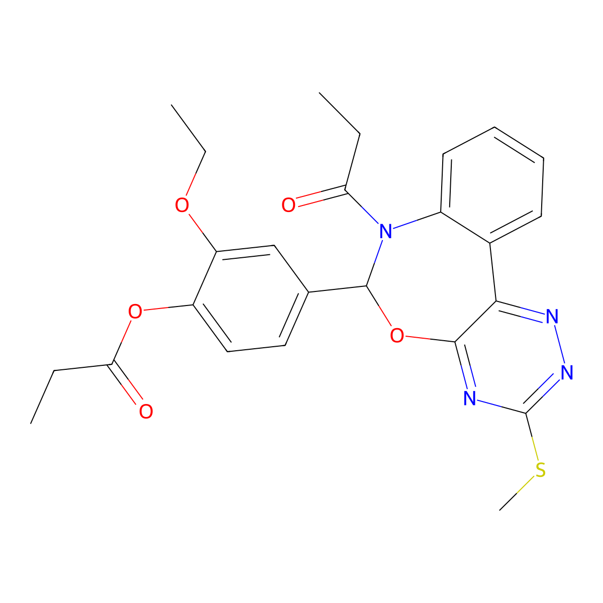 2-Ethoxy-4-[3-(methylsulfanyl)-7-propionyl-6,7-dihydro[1,2,4]triazino[5,6-d][3,1]benzoxazepin-6-yl]phenyl propionate molecular structure, CAS 430452-90-7