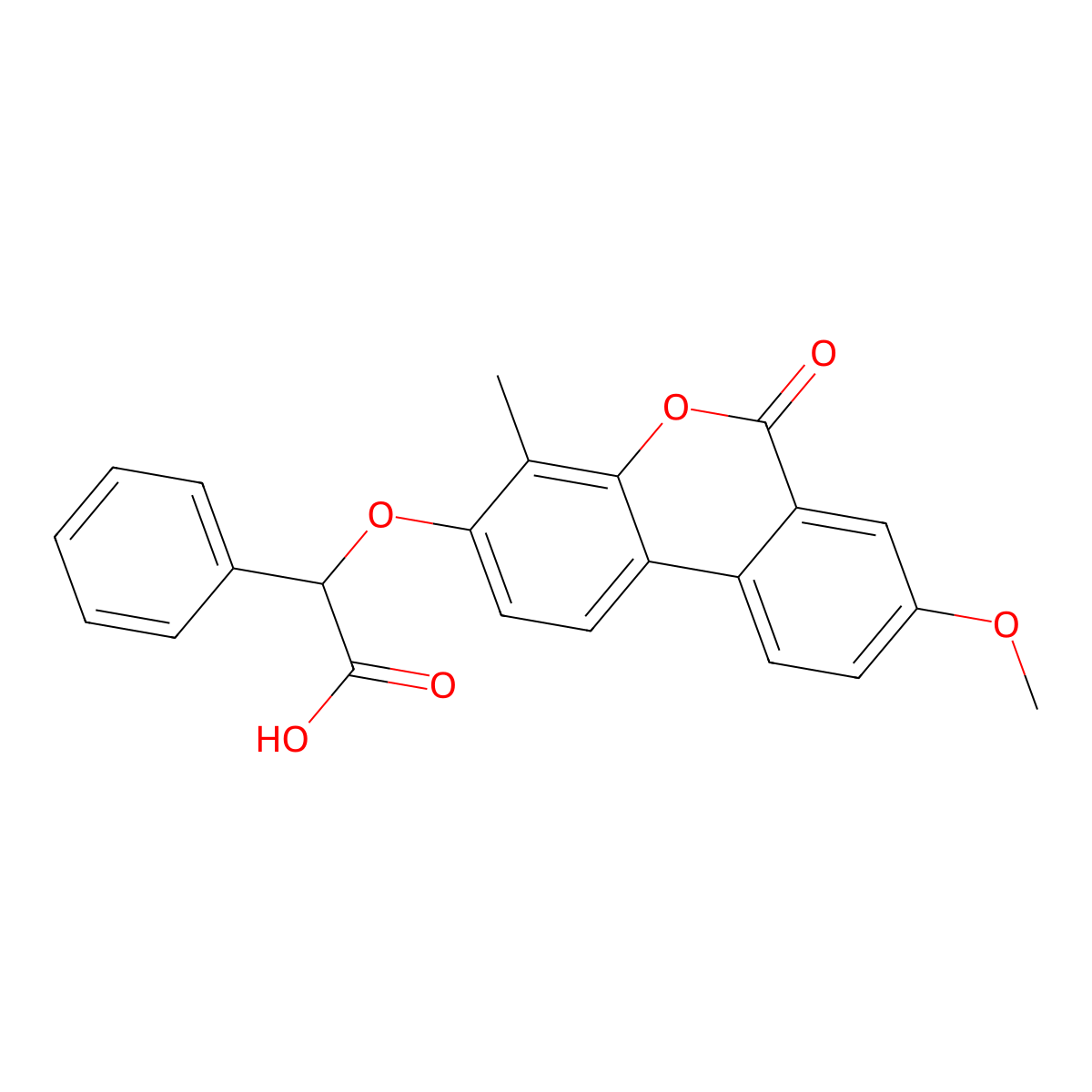 2-(8-Methoxy-4-methyl-6-oxobenzo[c]chromen-3-yl)oxy-2-phenylacetic acid molecular structure, CAS 430453-46-6