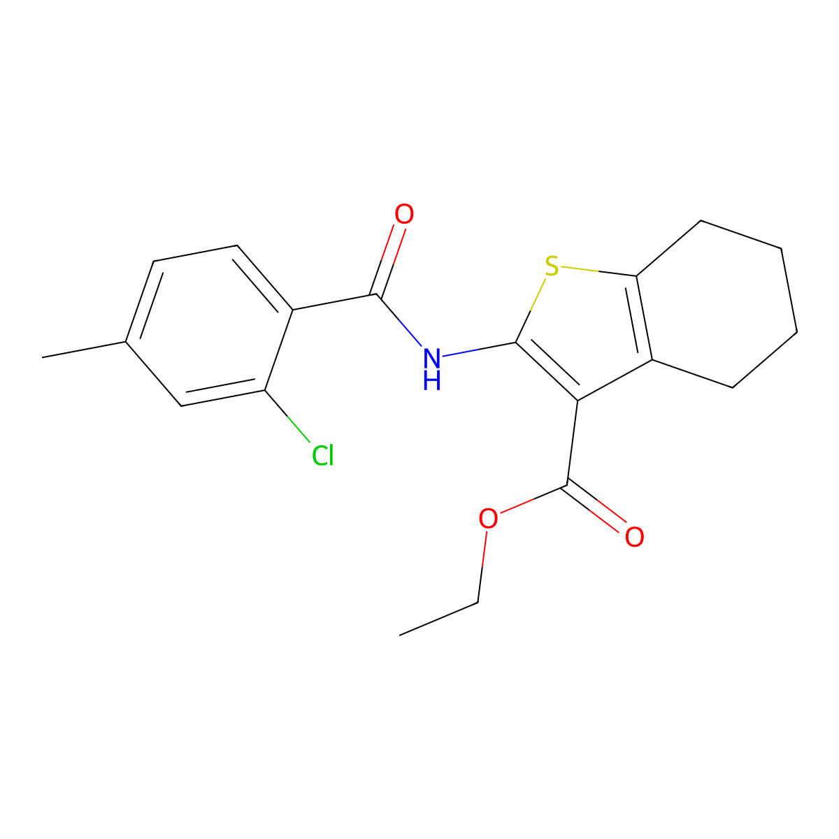 Ethyl 2-{[(2-chloro-4-methylphenyl)carbonyl]amino}-4,5,6,7-tetrahydro-1-benzothiophene-3-carboxylate molecular structure, CAS 430453-51-3