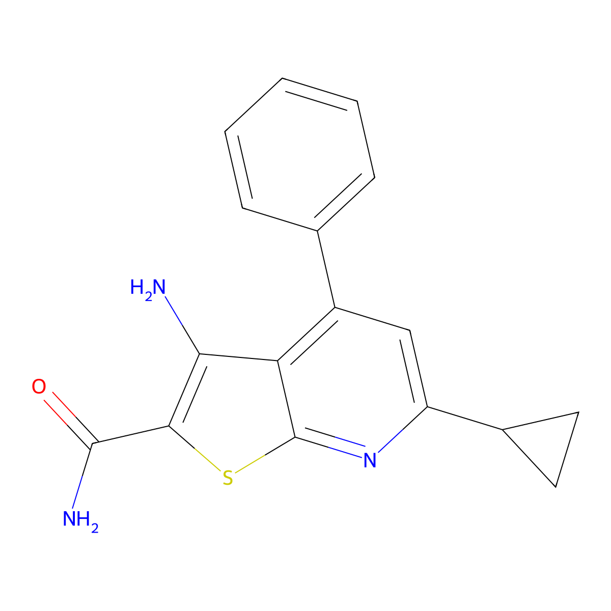 3-Amino-6-cyclopropyl-4-phenylthieno[2,3-b]pyridine-2-carboxamide molecular structure, CAS 430454-02-7