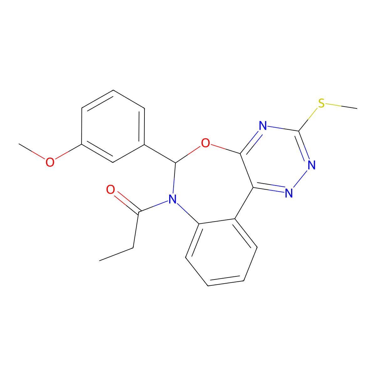 1-[6-(3-methoxyphenyl)-3-methylsulfanyl-6H-[1,2,4]triazino[5,6-d][3,1]benzoxazepin-7-yl]propan-1-one molecular structure, CAS 430454-33-4