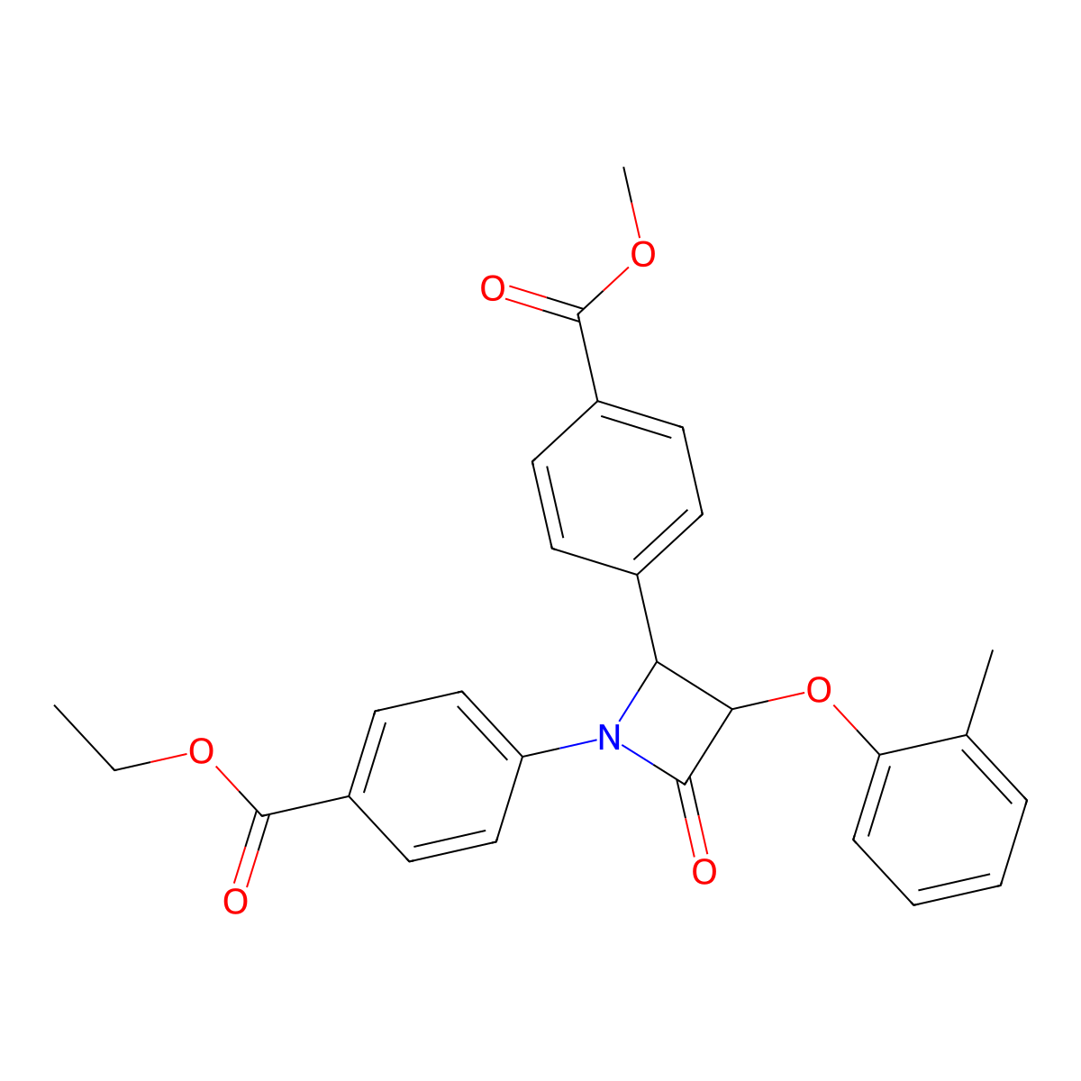 Ethyl methyl 4,4'-[3-(2-methylphenoxy)-4-oxoazetidine-1,2-diyl]dibenzoate molecular structure, CAS 430454-40-3