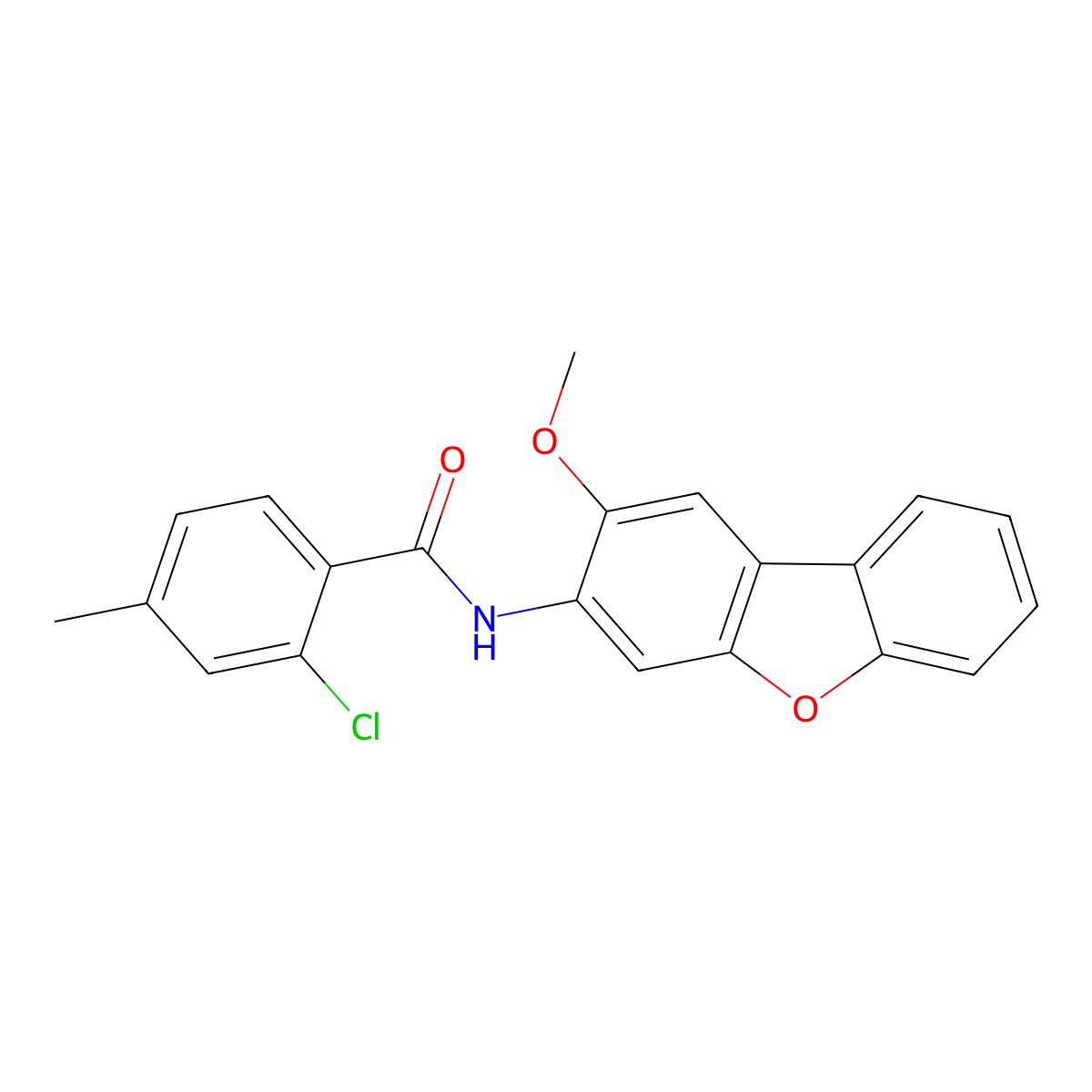 2-chloro-N-(2-methoxydibenzofuran-3-yl)-4-methylbenzamide molecular structure, CAS 430454-42-5