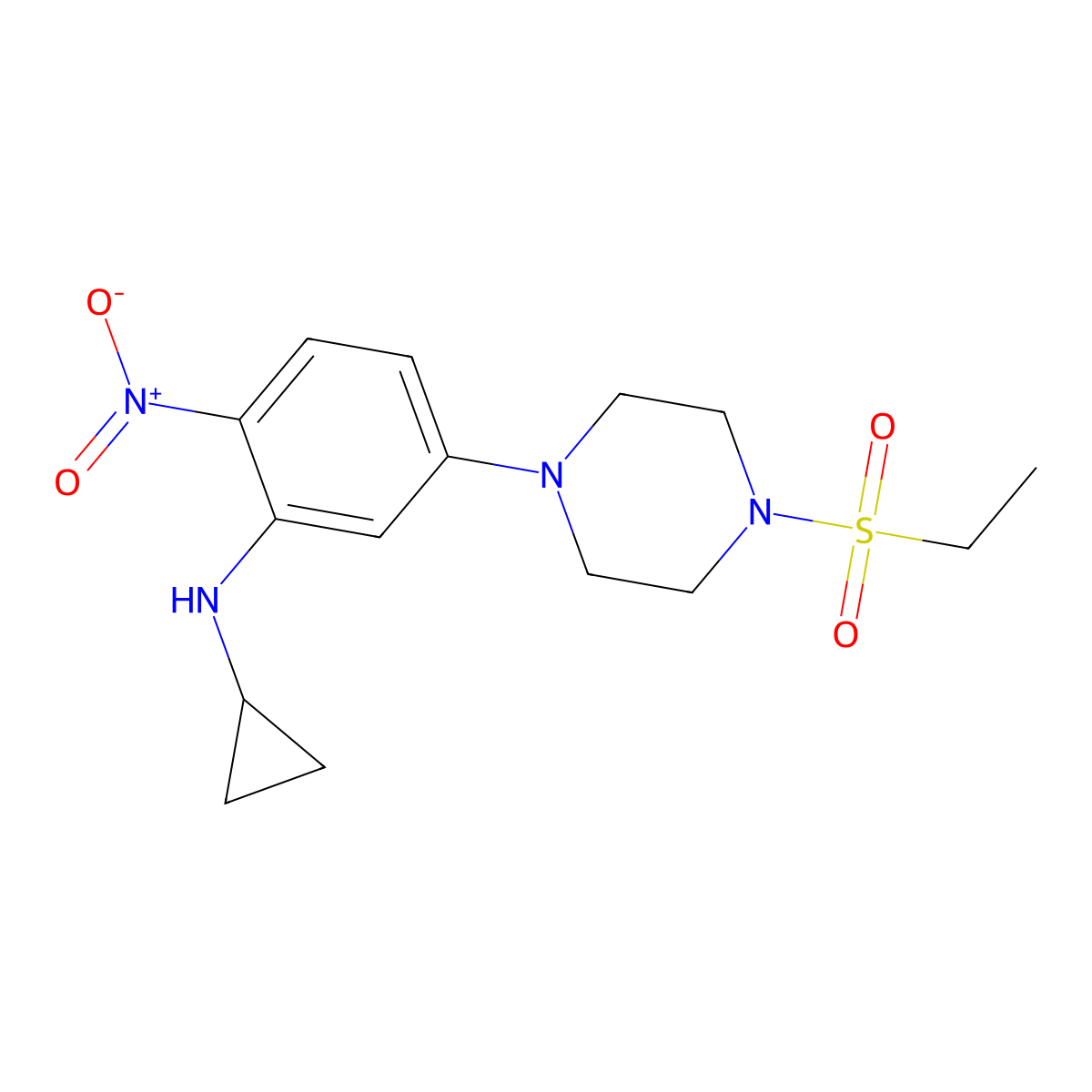 N-cyclopropyl-5-(4-ethylsulfonylpiperazin-1-yl)-2-nitroaniline molecular structure, CAS 430454-43-6
