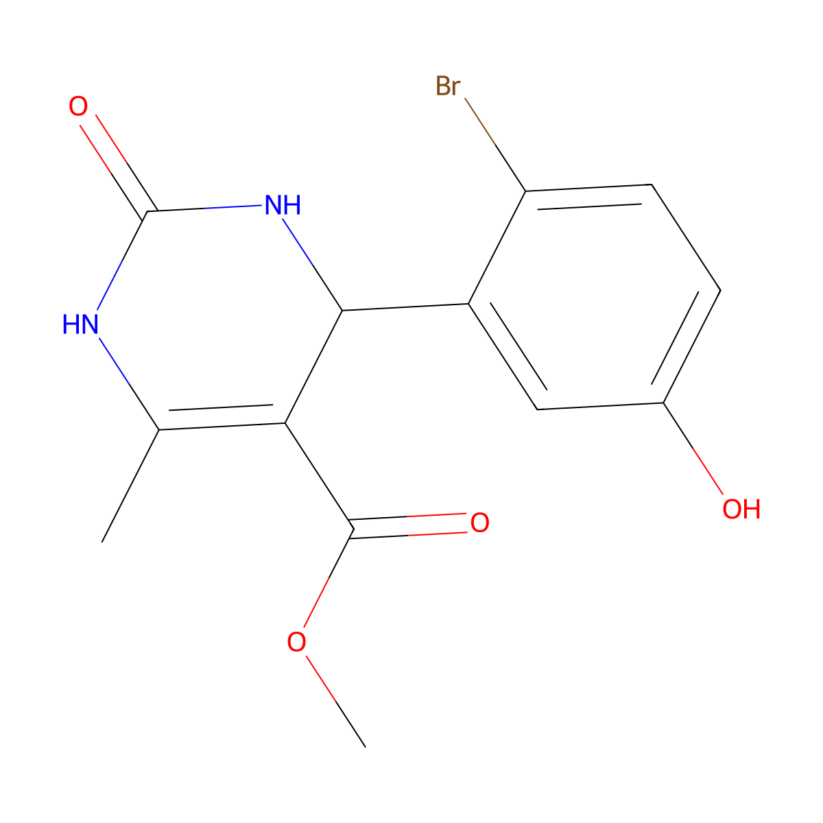 Methyl 4-(2-bromo-5-hydroxyphenyl)-6-methyl-2-oxo-1,2,3,4-tetrahydropyrimidine-5-carboxylate molecular structure, CAS 430454-44-7