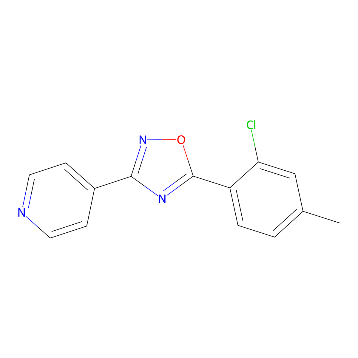 5-(2-Chloro-4-methylphenyl)-3-pyridin-4-yl-1,2,4-oxadiazole molecular structure, CAS 430454-48-1