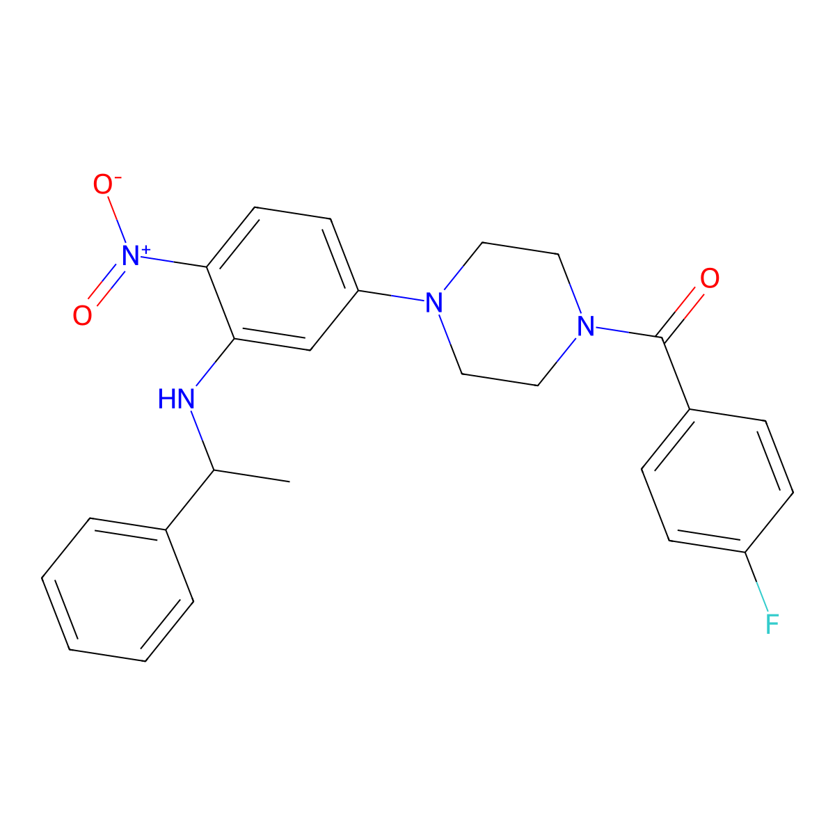 (4-Fluorophenyl)-[4-[4-nitro-3-(1-phenylethylamino)phenyl]piperazin-1-yl]methanone molecular structure, CAS 430454-54-9