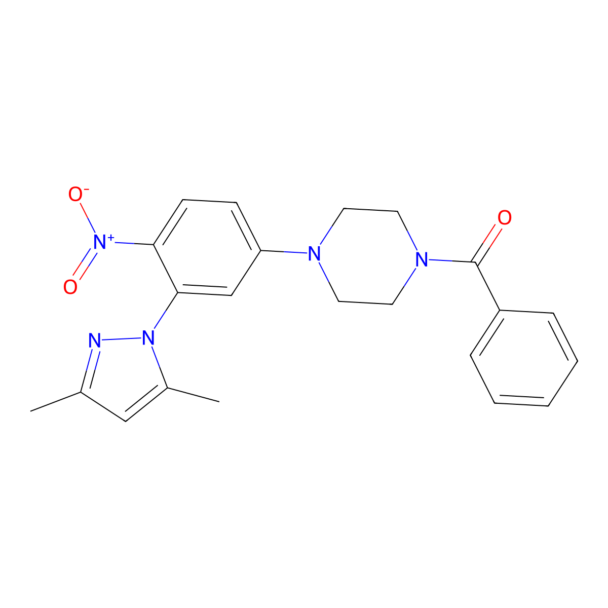 [4-[3-(3,5-Dimethylpyrazol-1-yl)-4-nitrophenyl]piperazin-1-yl]-phenylmethanone molecular structure, CAS 430454-99-2