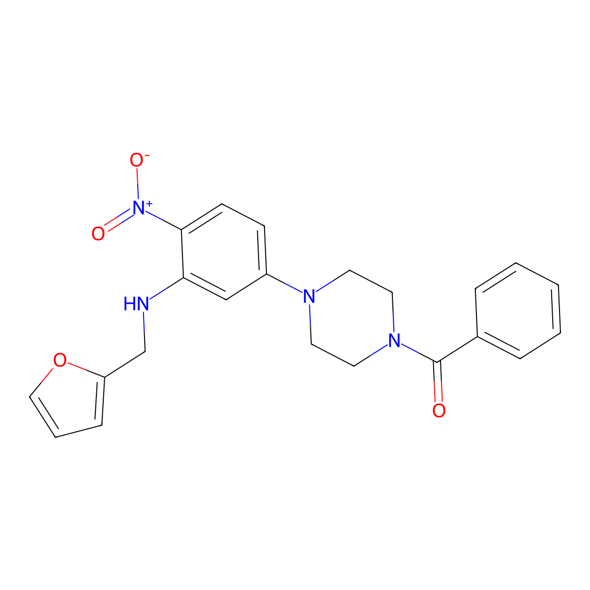 [4-[3-(Furan-2-ylmethylamino)-4-nitrophenyl]piperazin-1-yl]-phenylmethanone molecular structure, CAS 430455-26-8