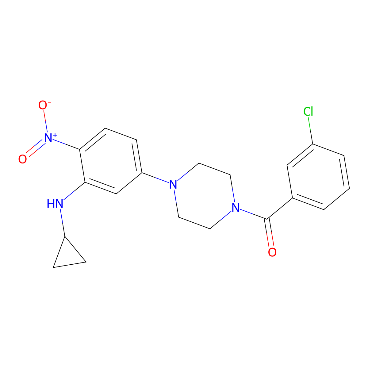 (3-Chlorophenyl)-[4-[3-(cyclopropylamino)-4-nitrophenyl]piperazin-1-yl]methanone molecular structure, CAS 430455-51-9