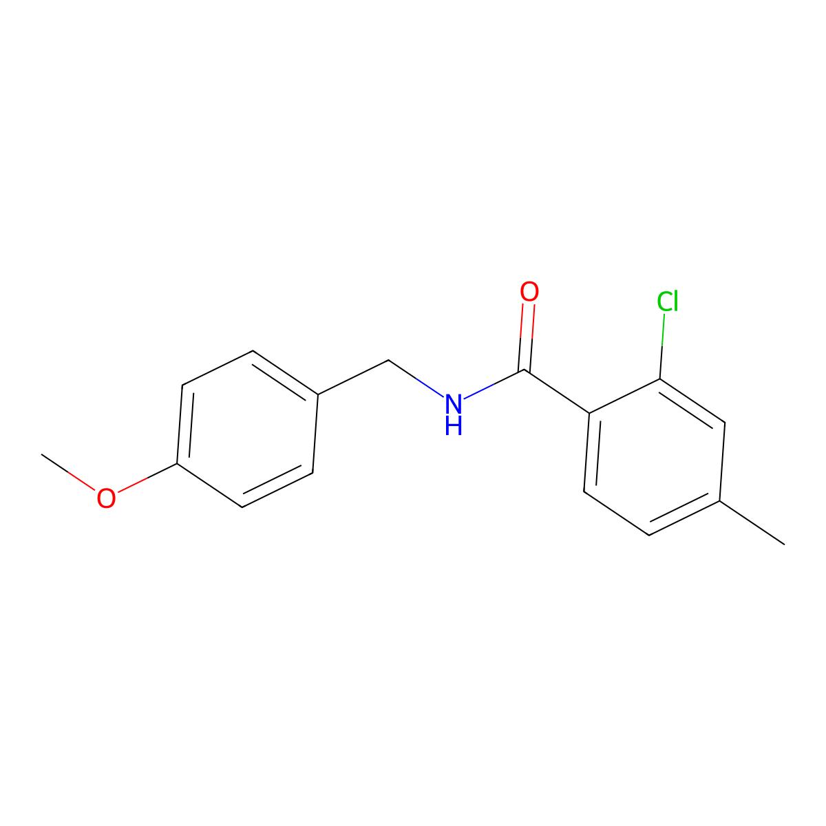 2-chloro-N-[(4-methoxyphenyl)methyl]-4-methylbenzamide molecular structure, CAS 430455-74-6