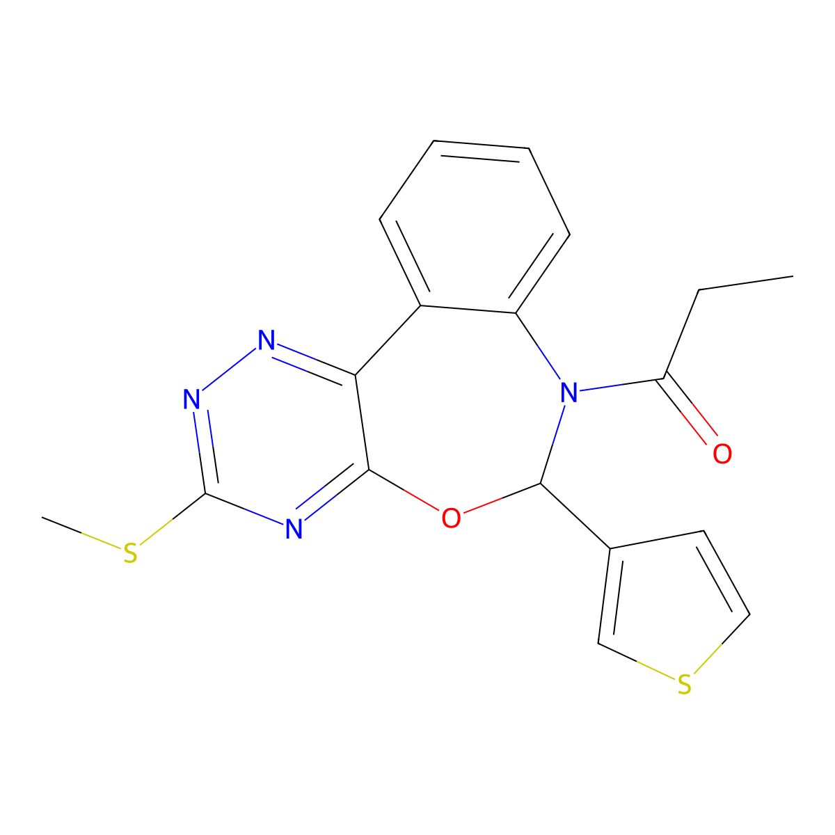1-(3-methylsulfanyl-6-thiophen-3-yl-6H-[1,2,4]triazino[5,6-d][3,1]benzoxazepin-7-yl)propan-1-one molecular structure, CAS 430455-78-0