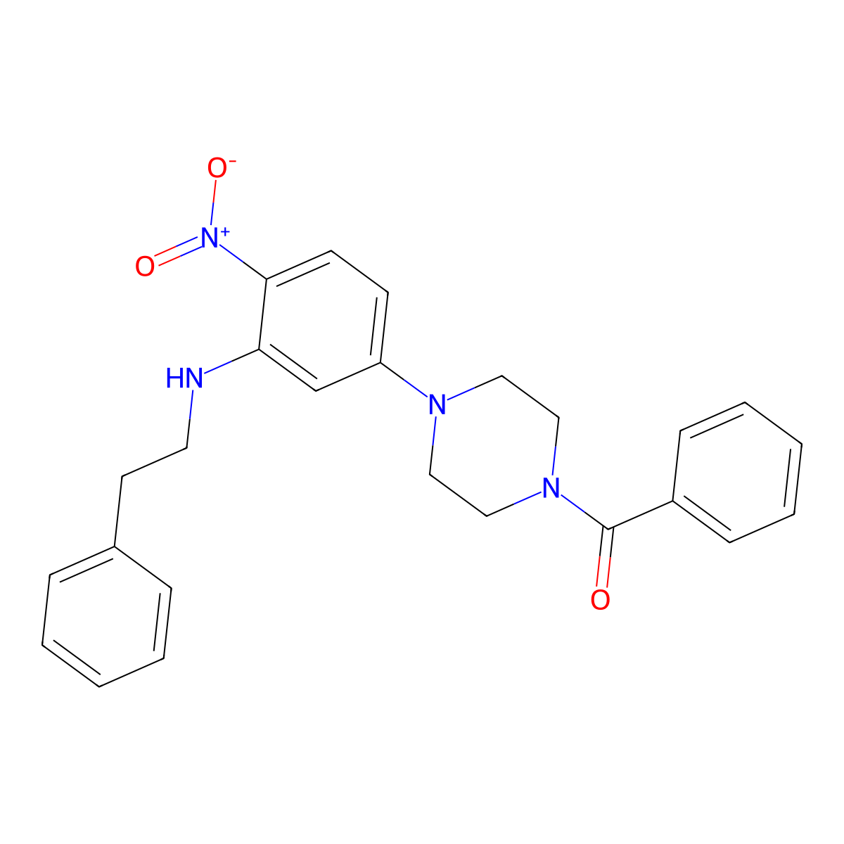 (4-{4-Nitro-3-[(2-phenylethyl)amino]phenyl}piperazin-1-yl)(phenyl)methanone molecular structure, CAS 430455-80-4