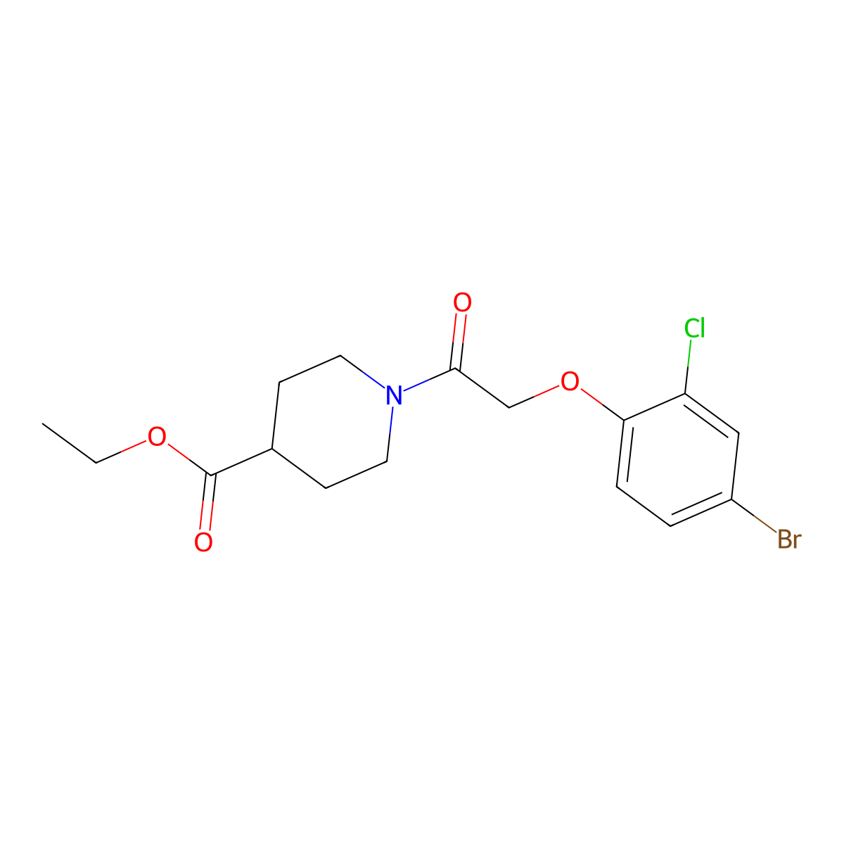 Ethyl 1-[(4-bromo-2-chlorophenoxy)acetyl]piperidine-4-carboxylate molecular structure, CAS 430455-90-6