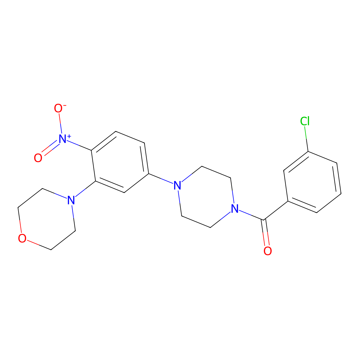 4-{5-[4-(3-Chlorobenzoyl)piperazin-1-yl]-2-nitrophenyl}morpholine molecular structure, CAS 430456-64-7