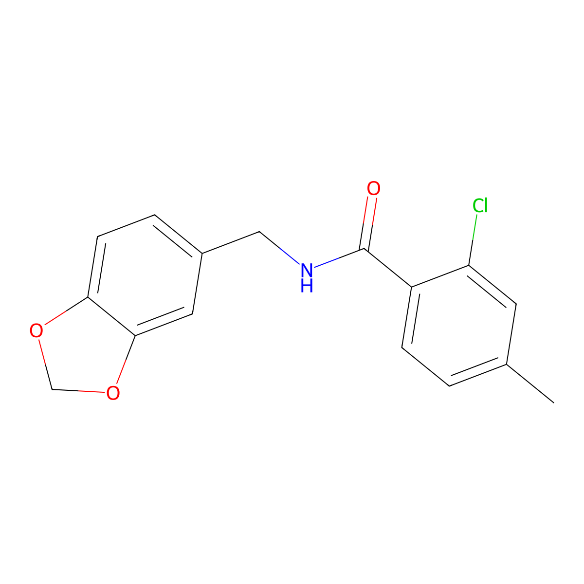 N-(1,3-benzodioxol-5-ylmethyl)-2-chloro-4-methylbenzamide molecular structure, CAS 430456-71-6