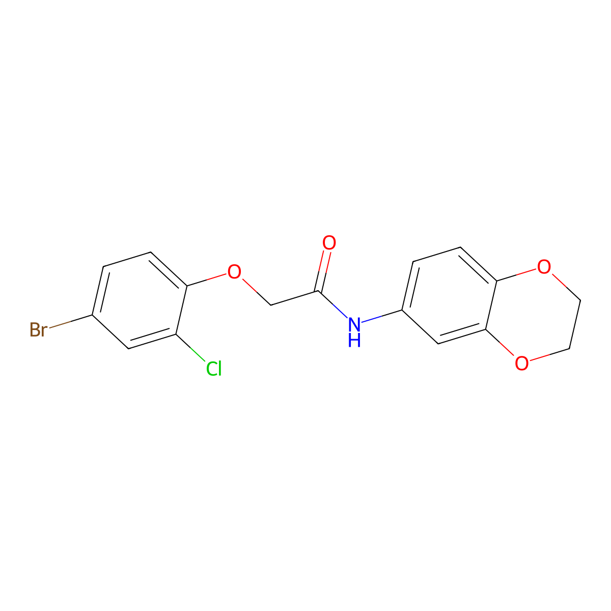 2-(4-bromo-2-chlorophenoxy)-N-(2,3-dihydro-1,4-benzodioxin-6-yl)acetamide molecular structure, CAS 430456-72-7
