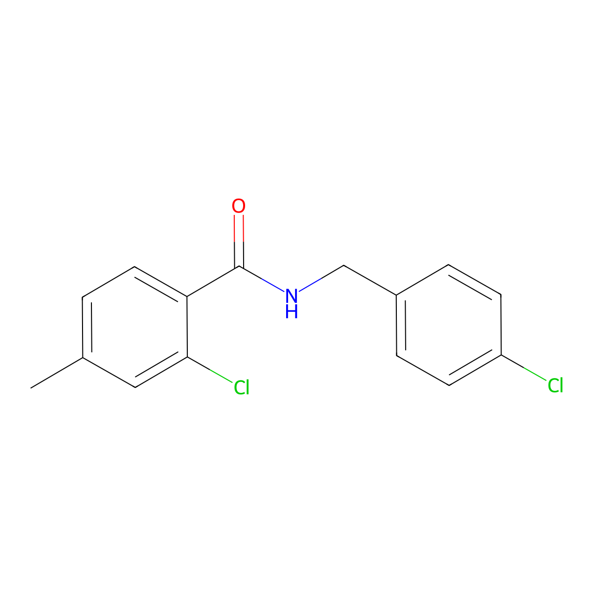 2-chloro-N-[(4-chlorophenyl)methyl]-4-methylbenzamide molecular structure, CAS 430456-96-5