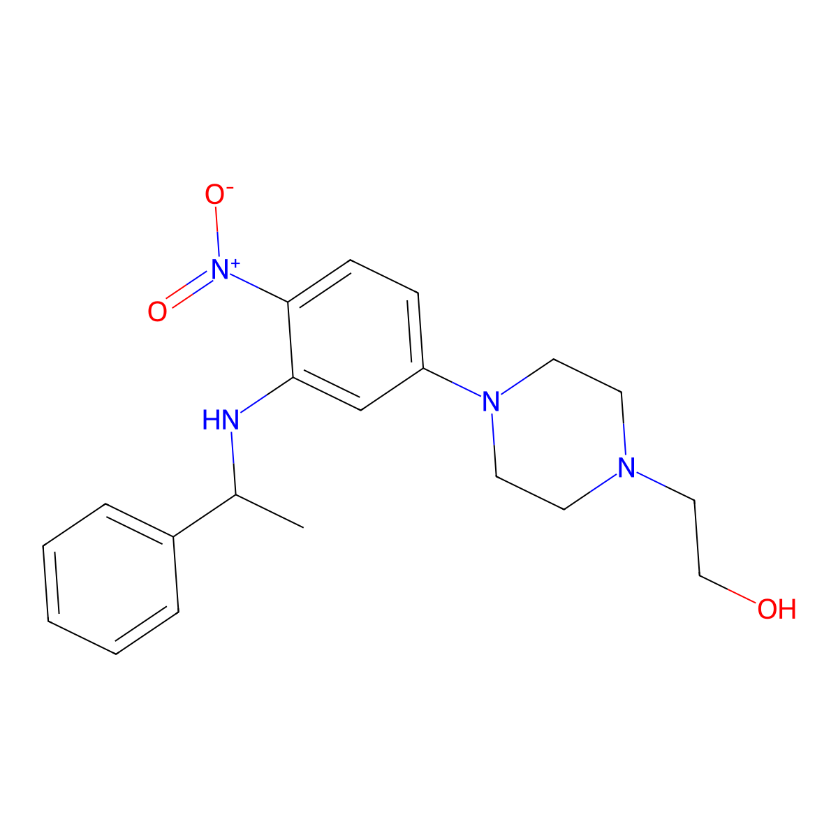 2-[4-[4-Nitro-3-(1-phenylethylamino)phenyl]piperazin-1-yl]ethanol molecular structure, CAS 430457-19-5