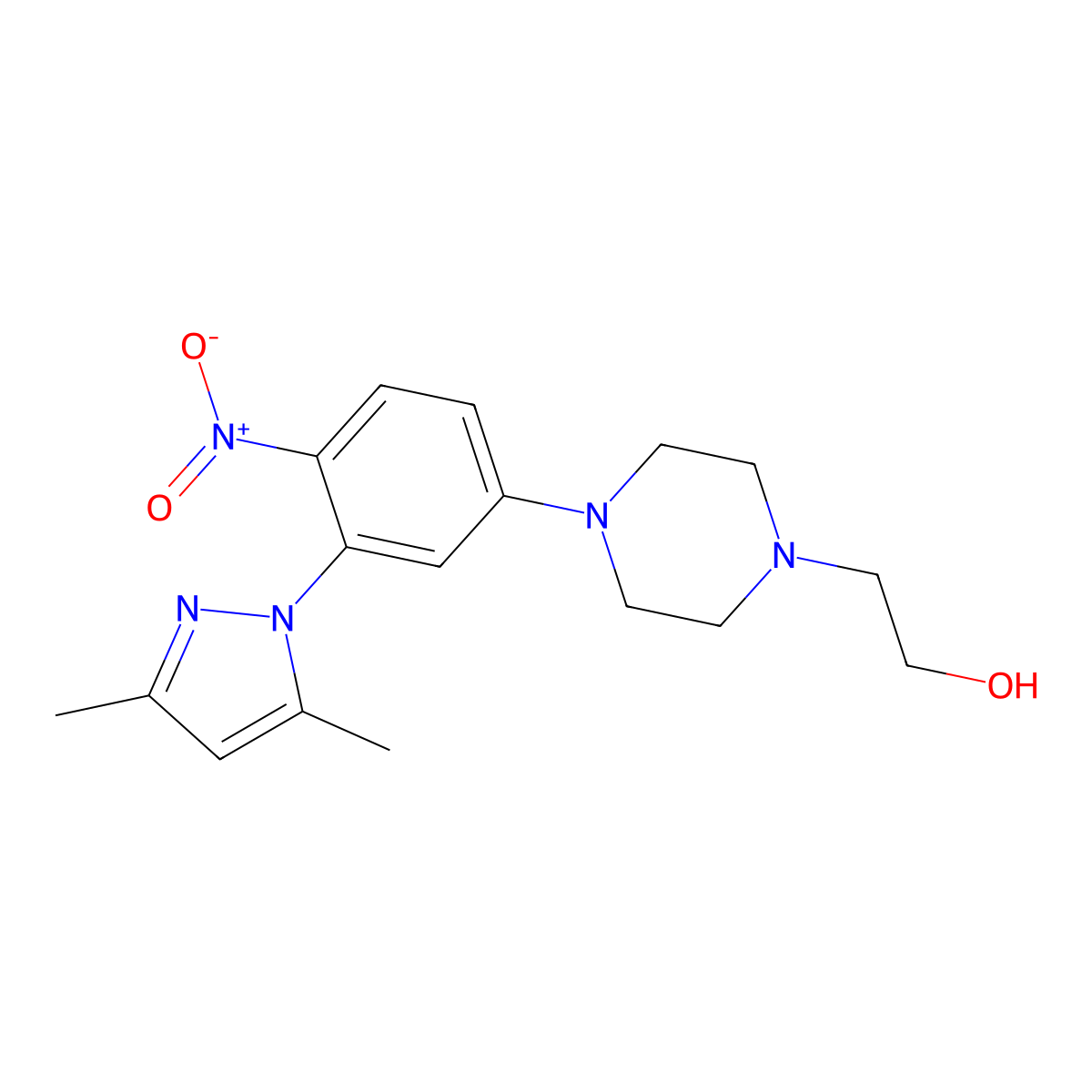 2-[4-[3-(3,5-Dimethylpyrazol-1-yl)-4-nitrophenyl]piperazin-1-yl]ethanol molecular structure, CAS 430457-79-7