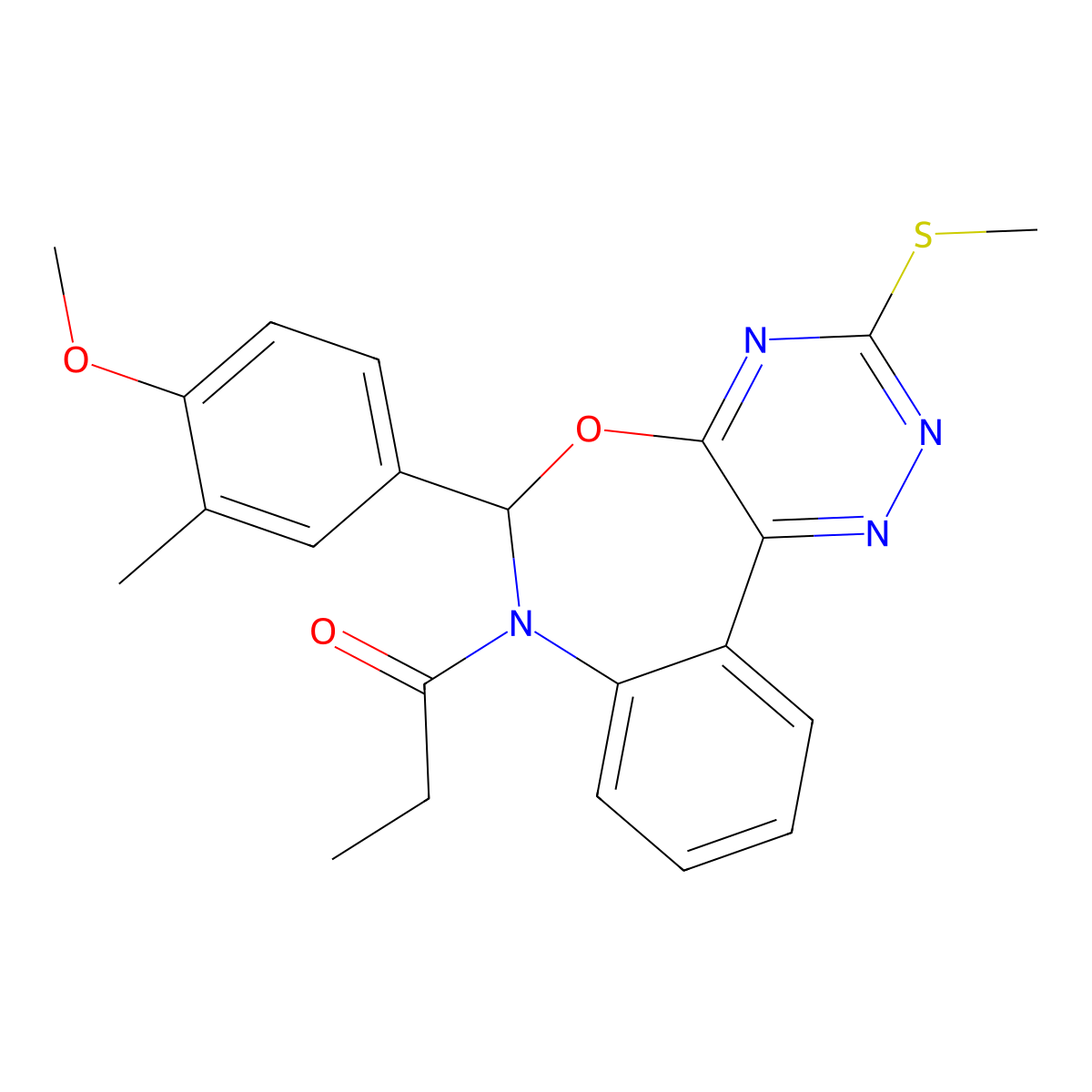 1-[6-(4-methoxy-3-methylphenyl)-3-methylsulfanyl-6H-[1,2,4]triazino[5,6-d][3,1]benzoxazepin-7-yl]propan-1-one molecular structure, CAS 430457-87-7