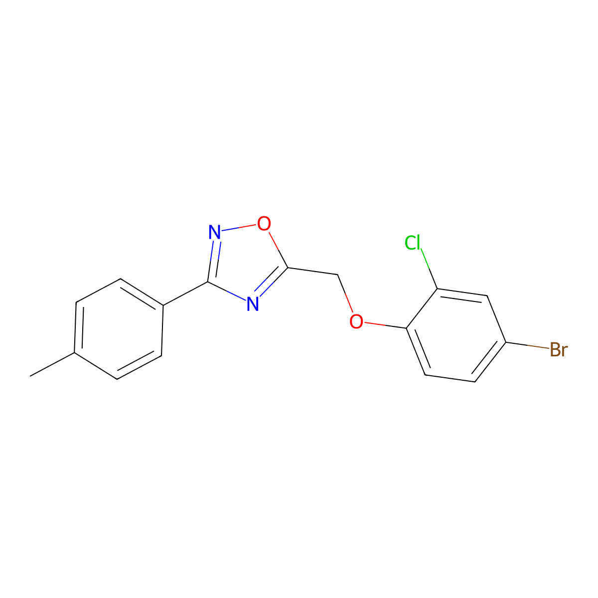 5-[(4-Bromo-2-chlorophenoxy)methyl]-3-(4-methylphenyl)-1,2,4-oxadiazole molecular structure, CAS 430458-50-7