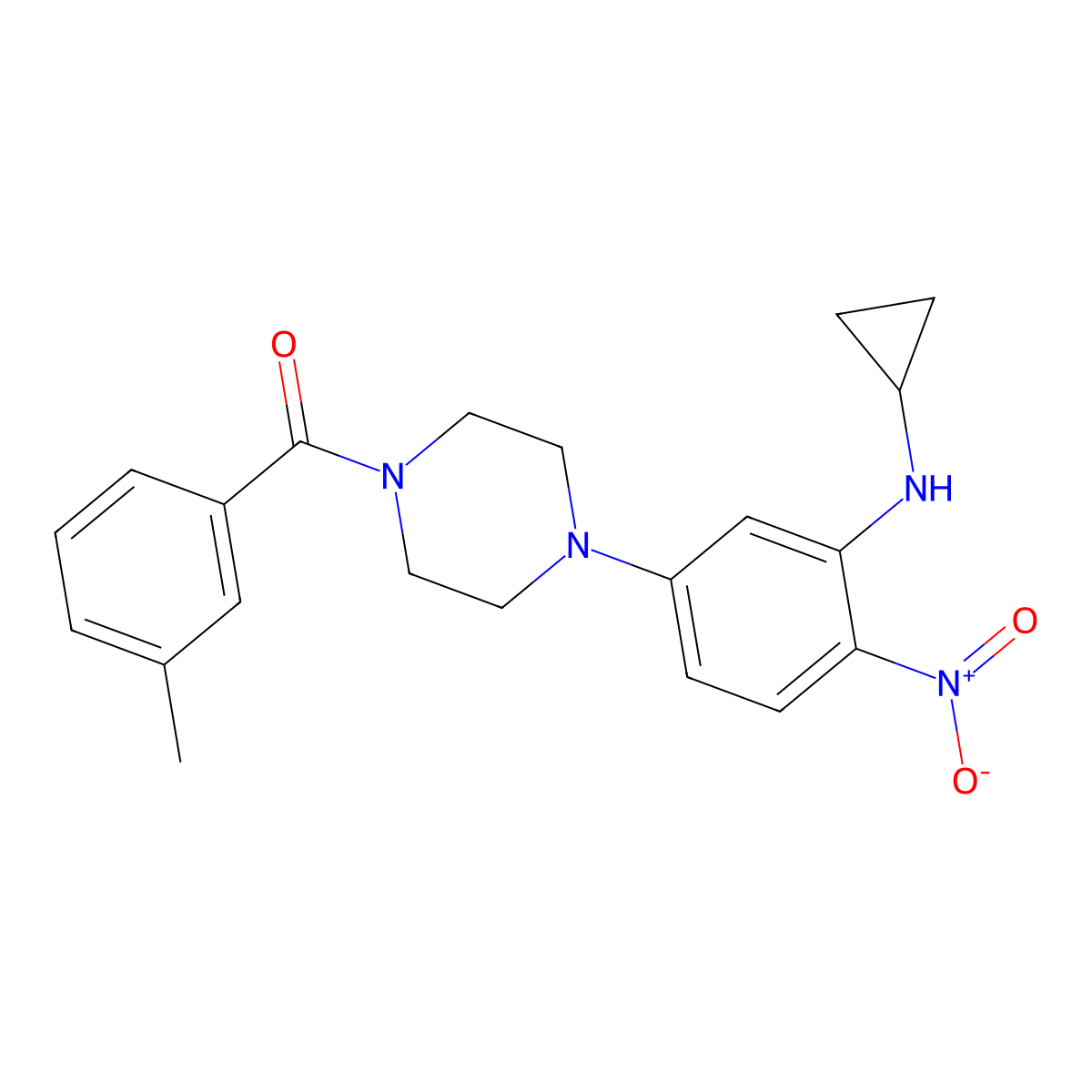 [4-[3-(Cyclopropylamino)-4-nitrophenyl]piperazin-1-yl]-(3-methylphenyl)methanone molecular structure, CAS 430458-90-5