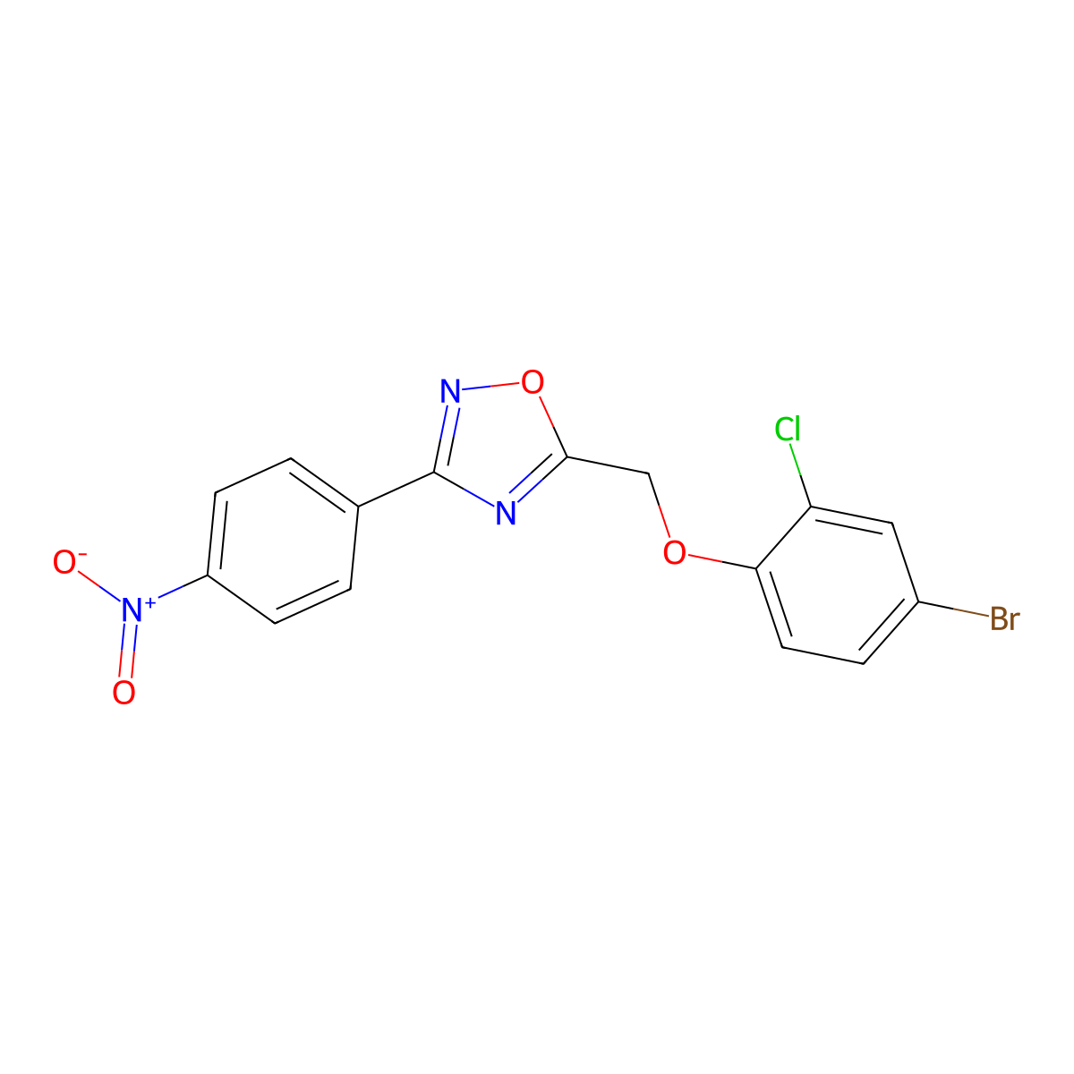 5-[(4-Bromo-2-chlorophenoxy)methyl]-3-(4-nitrophenyl)-1,2,4-oxadiazole molecular structure, CAS 430459-23-7