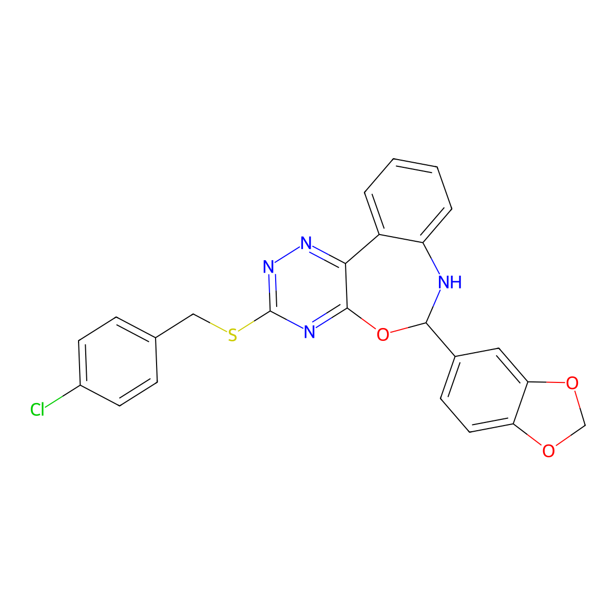 6-(1,3-Benzodioxol-5-yl)-3-[(4-chlorophenyl)methylsulfanyl]-6,7-dihydro-[1,2,4]triazino[5,6-d][3,1]benzoxazepine molecular structure, CAS 430459-54-4