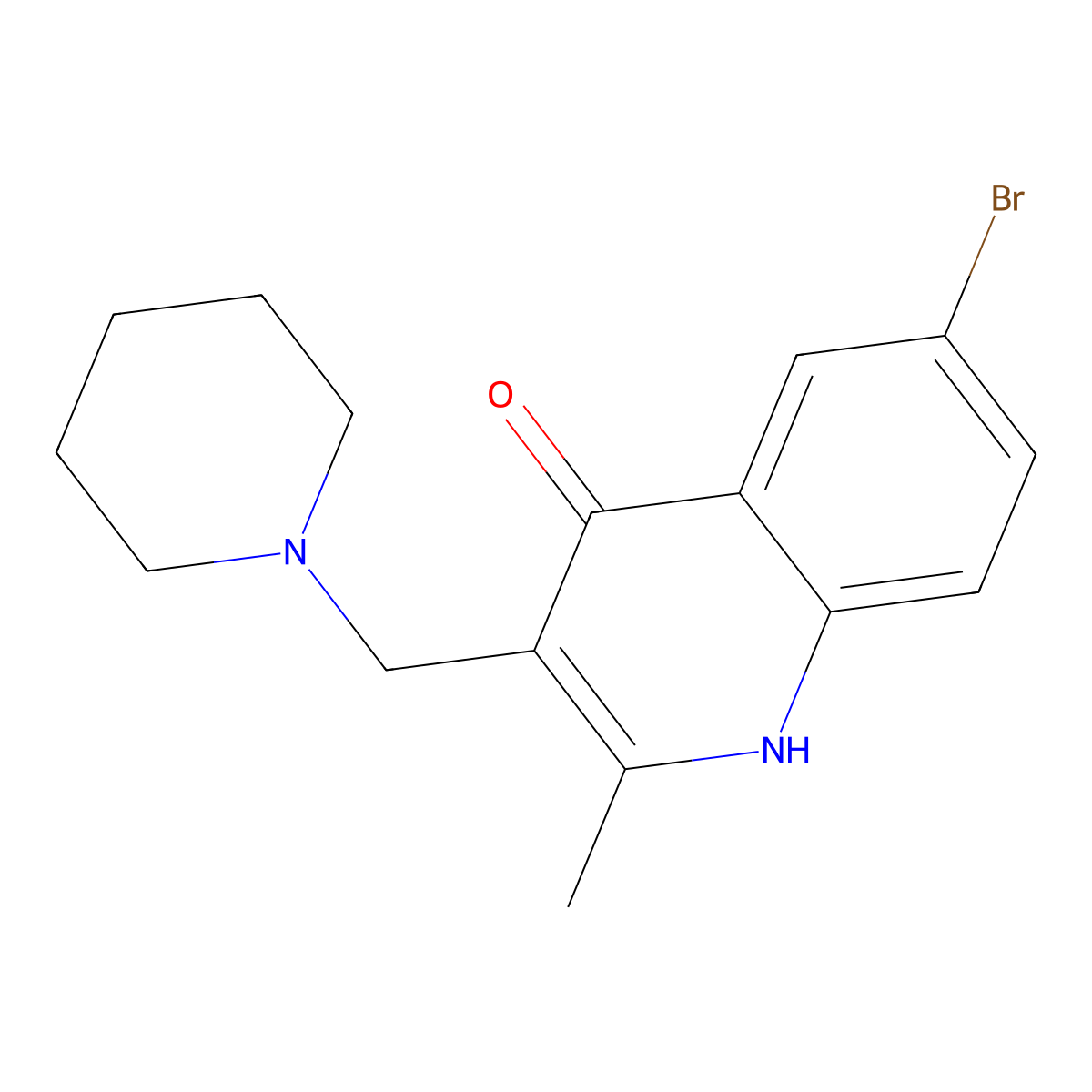 6-bromo-2-methyl-3-(piperidin-1-ylmethyl)-1H-quinolin-4-one molecular structure, CAS 430459-59-9