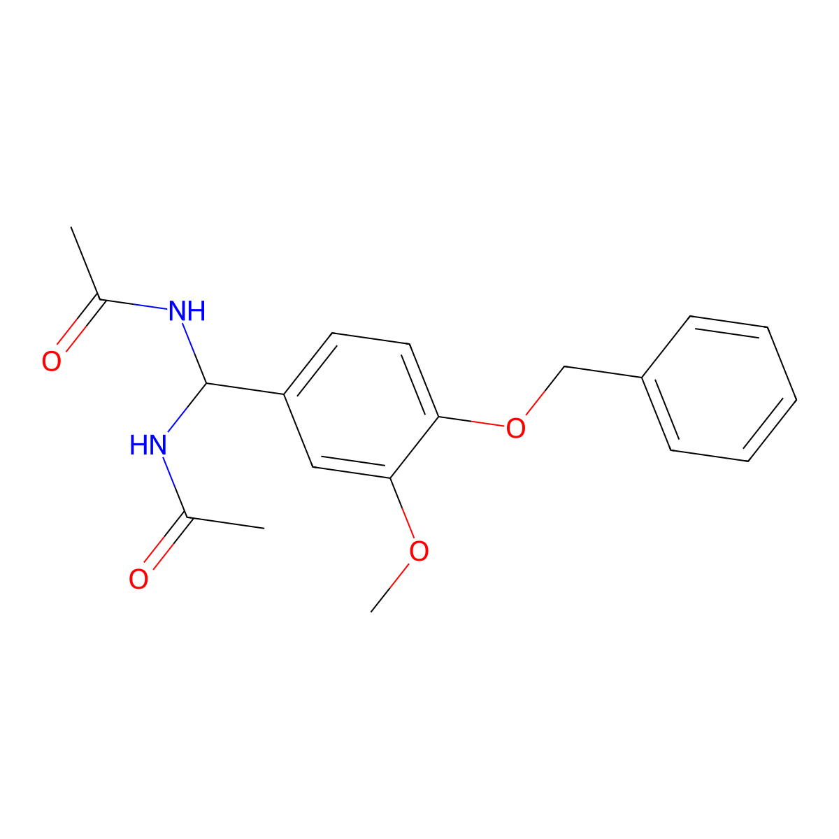N-{(acetylamino)[3-methoxy-4-(phenylmethoxy)phenyl]methyl}acetamide molecular structure, CAS 430460-37-0