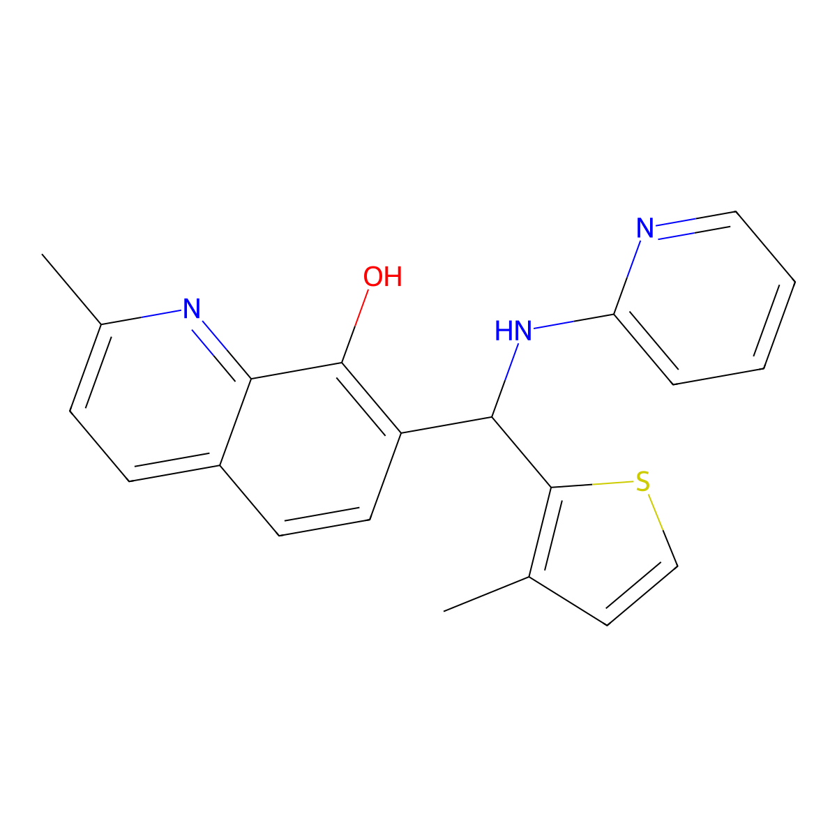 2-Methyl-7-[(3-methylthiophen-2-yl)-(pyridin-2-ylamino)methyl]quinolin-8-ol molecular structure, CAS 430462-25-2