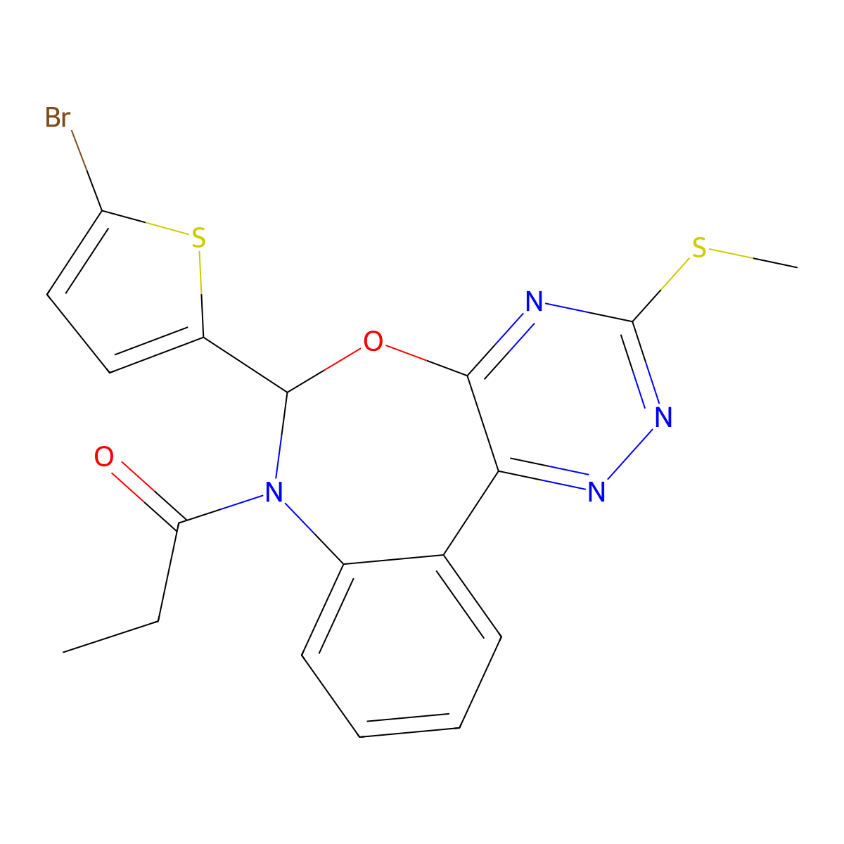 1-[6-(5-bromothiophen-2-yl)-3-methylsulfanyl-6H-[1,2,4]triazino[5,6-d][3,1]benzoxazepin-7-yl]propan-1-one molecular structure, CAS 430463-01-7