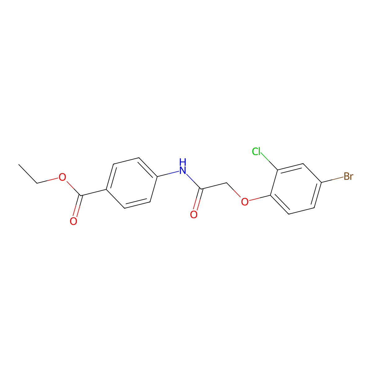 Ethyl 4-{[(4-bromo-2-chlorophenoxy)acetyl]amino}benzoate molecular structure, CAS 430463-08-4