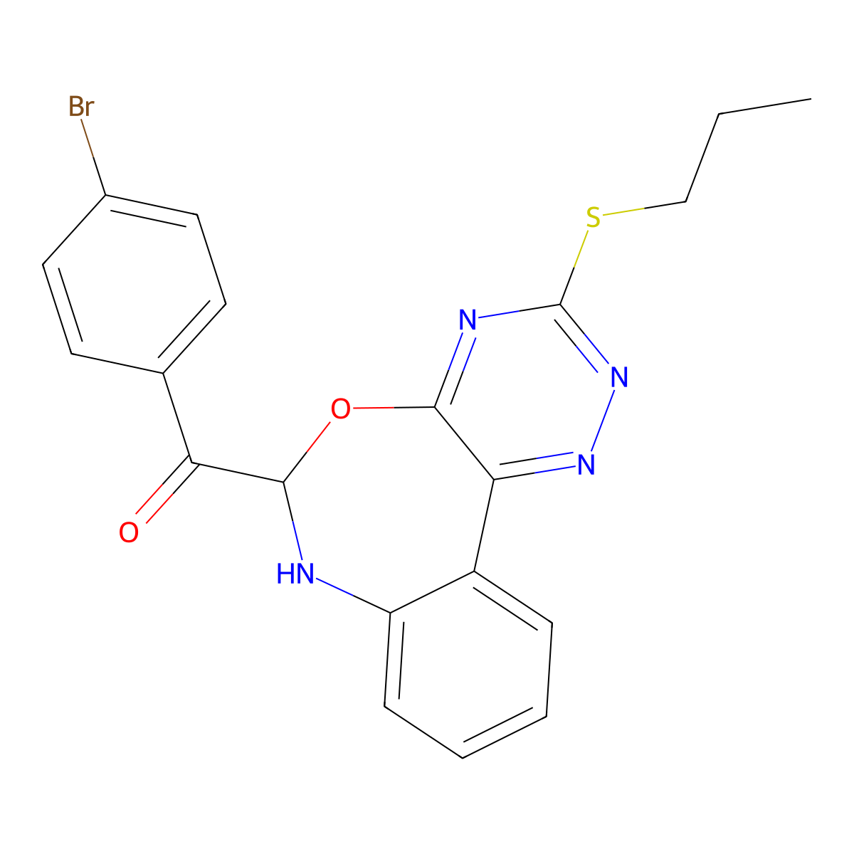 (4-Bromophenyl)[3-(propylsulfanyl)-6,7-dihydro[1,2,4]triazino[5,6-d][3,1]benzoxazepin-6-yl]methanone molecular structure, CAS 430463-47-1