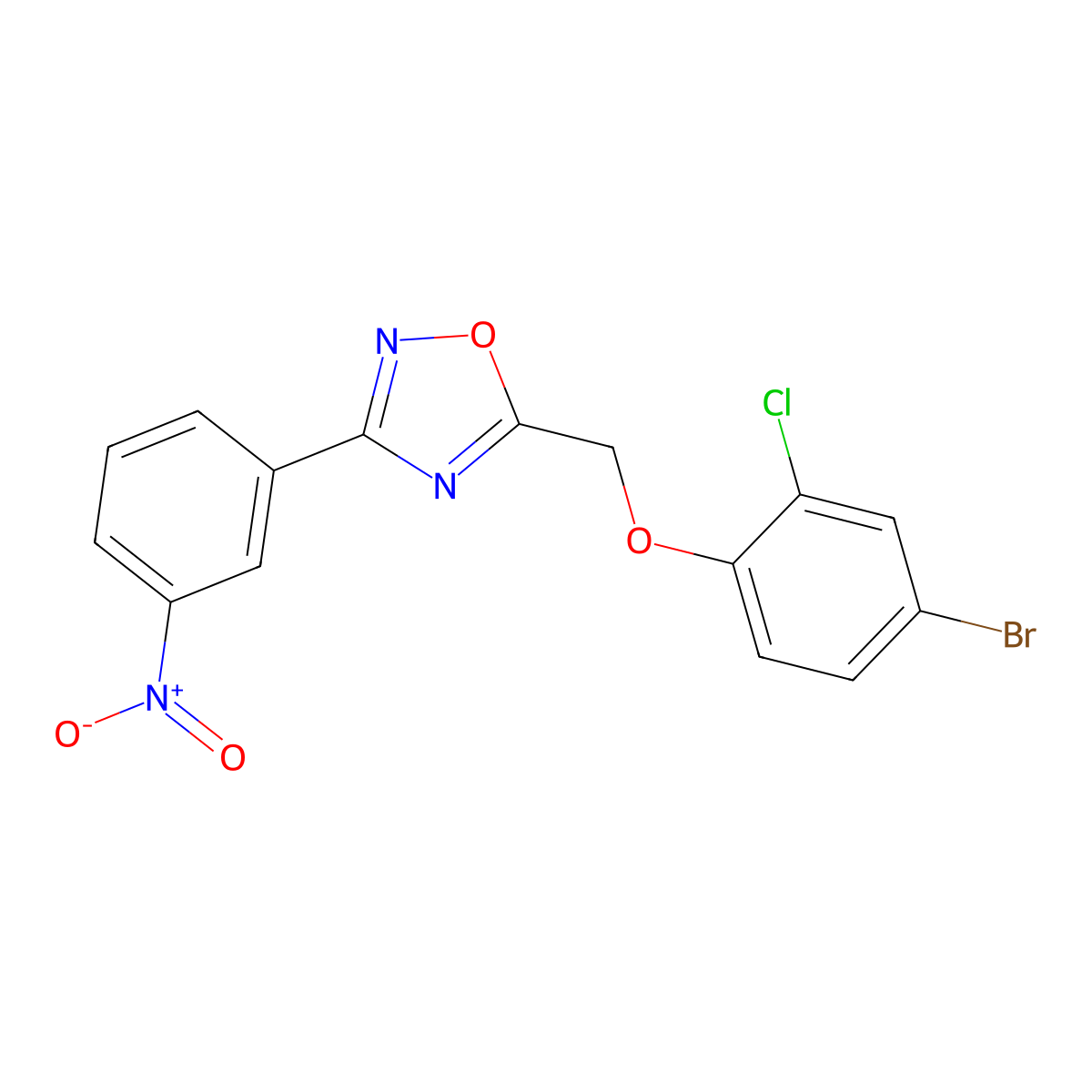 5-[(4-Bromo-2-chlorophenoxy)methyl]-3-(3-nitrophenyl)-1,2,4-oxadiazole molecular structure, CAS 430463-63-1
