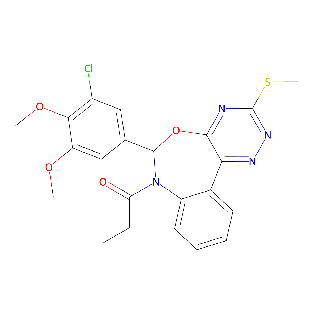 1-[6-(3-chloro-4,5-dimethoxyphenyl)-3-methylsulfanyl-6H-[1,2,4]triazino[5,6-d][3,1]benzoxazepin-7-yl]propan-1-one molecular structure, CAS 430463-71-1