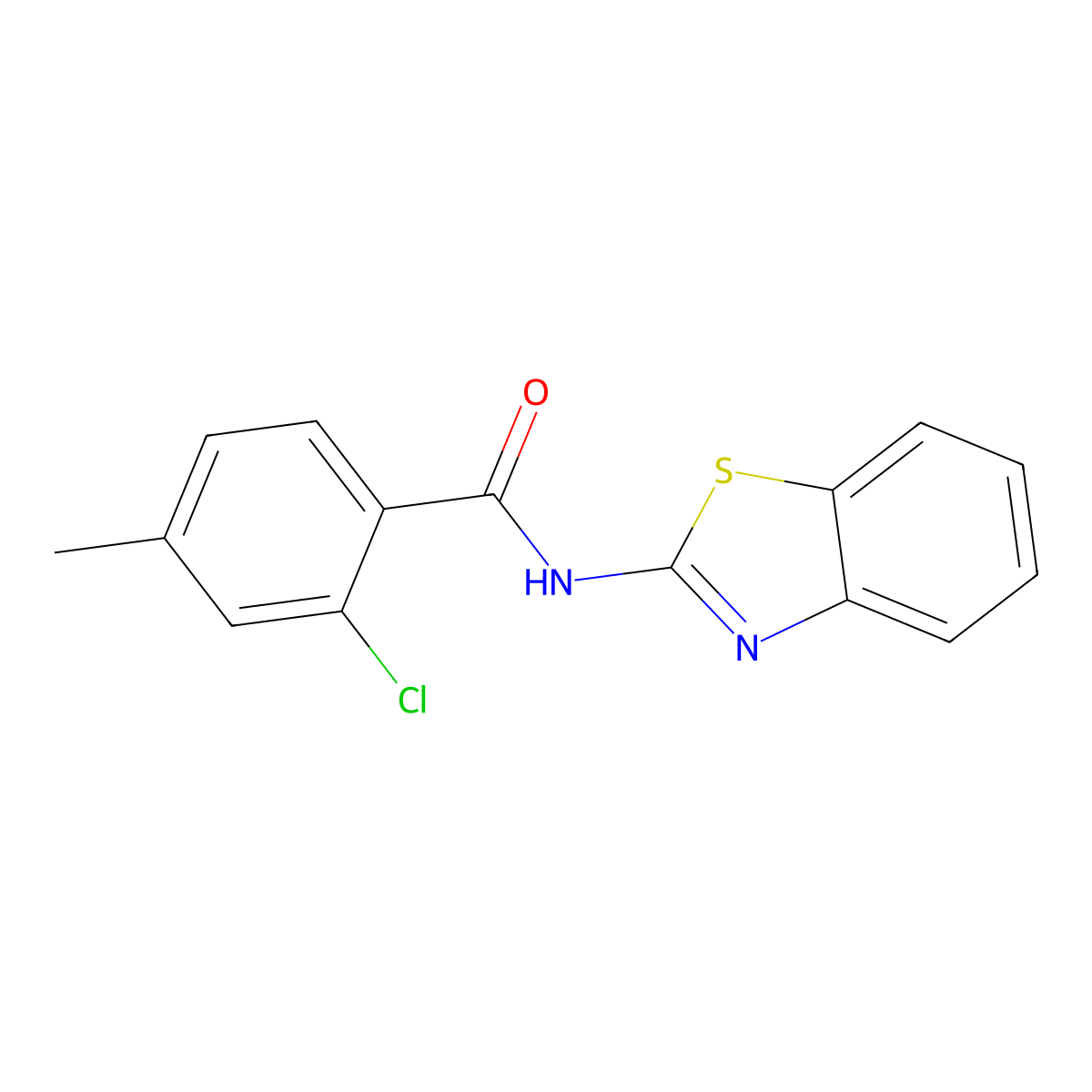 N-(1,3-benzothiazol-2-yl)-2-chloro-4-methylbenzamide molecular structure, CAS 430463-76-6