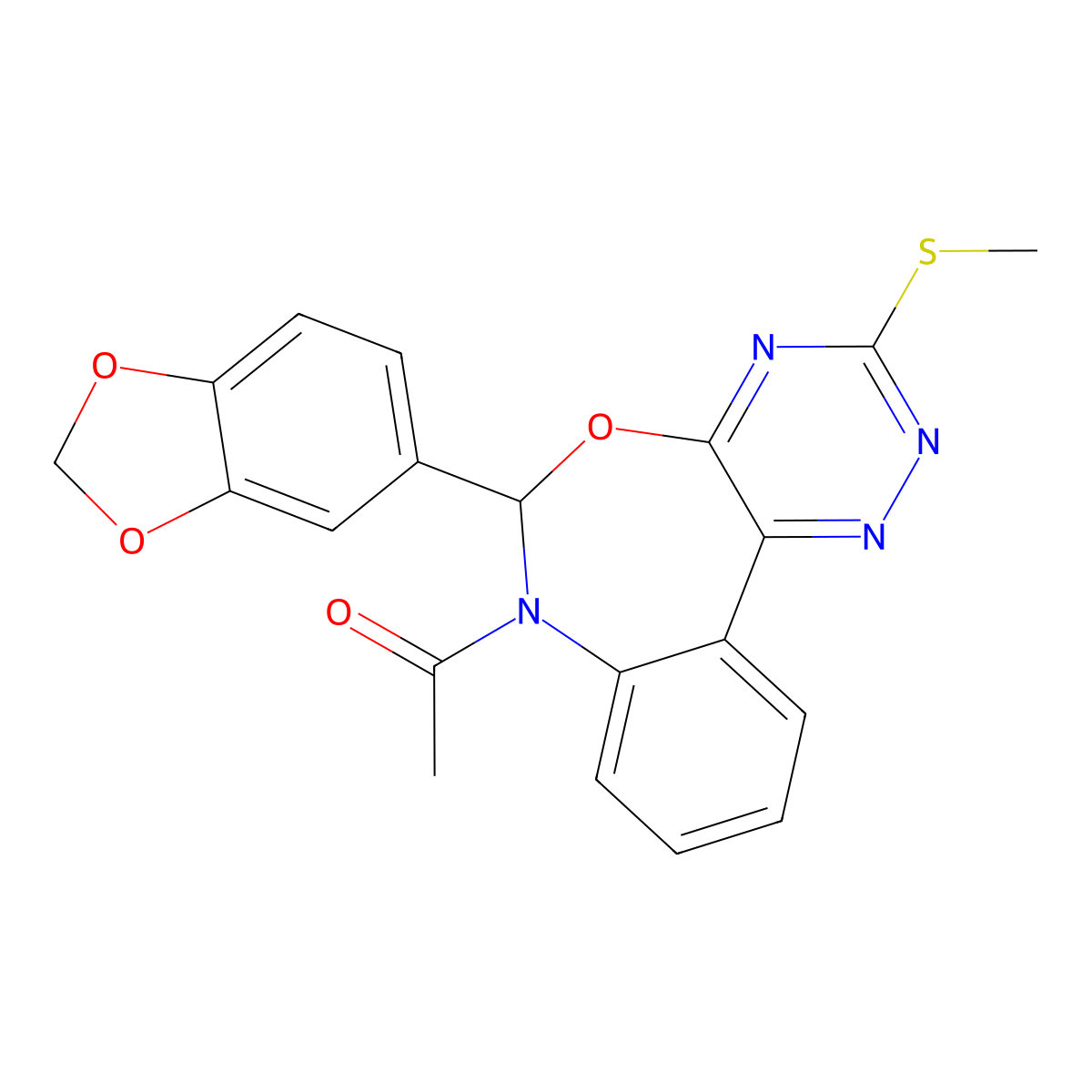 1-[6-(1,3-benzodioxol-5-yl)-3-methylsulfanyl-6H-[1,2,4]triazino[5,6-d][3,1]benzoxazepin-7-yl]ethanone molecular structure, CAS 430463-81-3